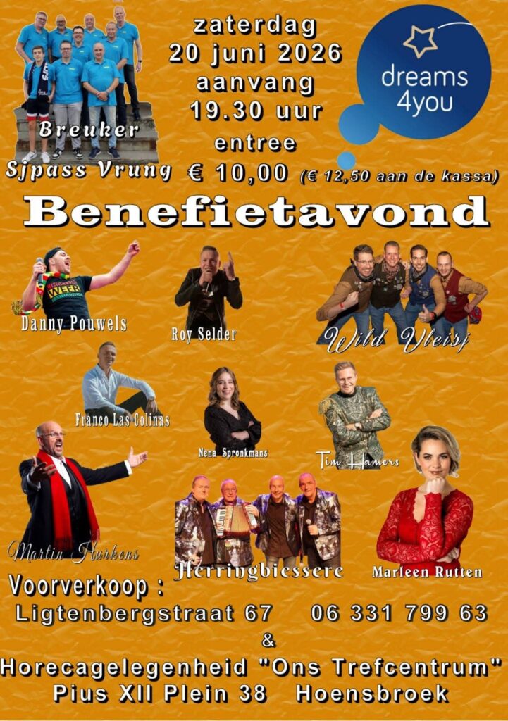 Benefiet avond 20 juni 2026 poster